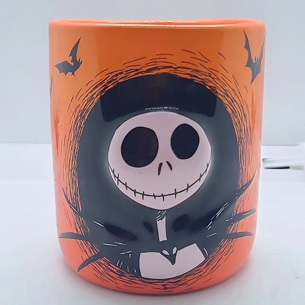 Disney Nightmare Before Christmas Jack Skellington Mug Orange Heart Handle Bats